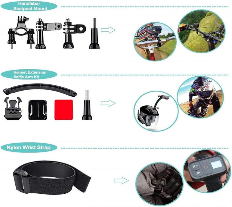 Reflex Camera 50 in 1 Action Camera Accessories Kit Compatible with GoPro Hero 13/12/11/10/9/8, DJI Osmo Action 2, 3, 4, Pro 5, Insta360 Ace Pro/Ace Pro 2 Akaso and other Sports Cameras & Durable Case - Image 4